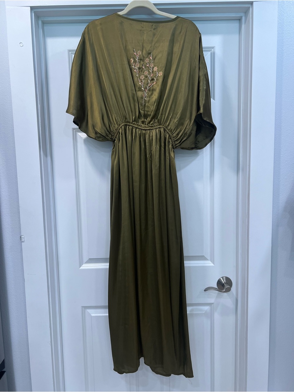 Cost Plus World Market Olive Embroidered V-Neck Maxi Dress - Picture 2 of 3